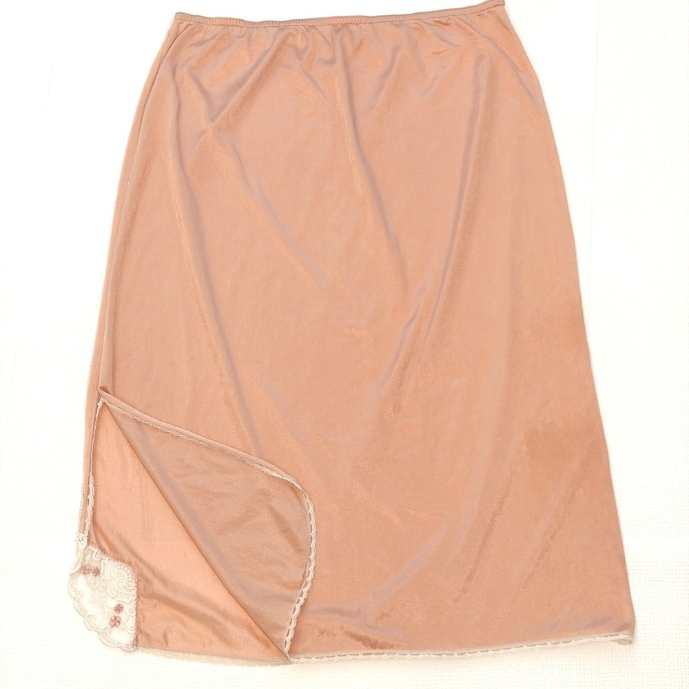 Vintage Half Slip Lace Trim Floral Peach Skirt Victorian Boudoir Coquette